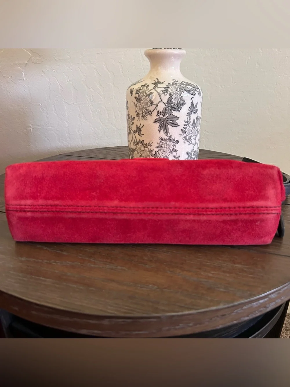 Vintage YSL Yves Saint Laurent Red Suede Cosmetic Makeup Bag Pouch Wristlet